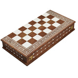 Artisanal 15" Folding Wooden Chess Board- Inlaid Sheesham Wood & Faux Ivory From Royal Chess Mall