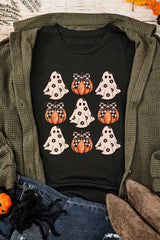 Black Halloween Ghost Pumpkin Print Crew Neck T Shirt from MsDressly