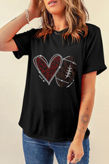 Black Rhinestone Rugby Football Heart Shape Graphic T Shirt from MsDressly