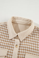 Beige Corduroy Shirt Jacket with Houndstooth Panel from MsDressly
