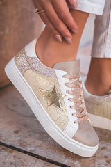 Clare Gold Glitter Star Lace-up Sneakers from Threaded Pear