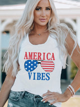 American Flag Print Graphic Sunglasses White Tank Top From MsDressly