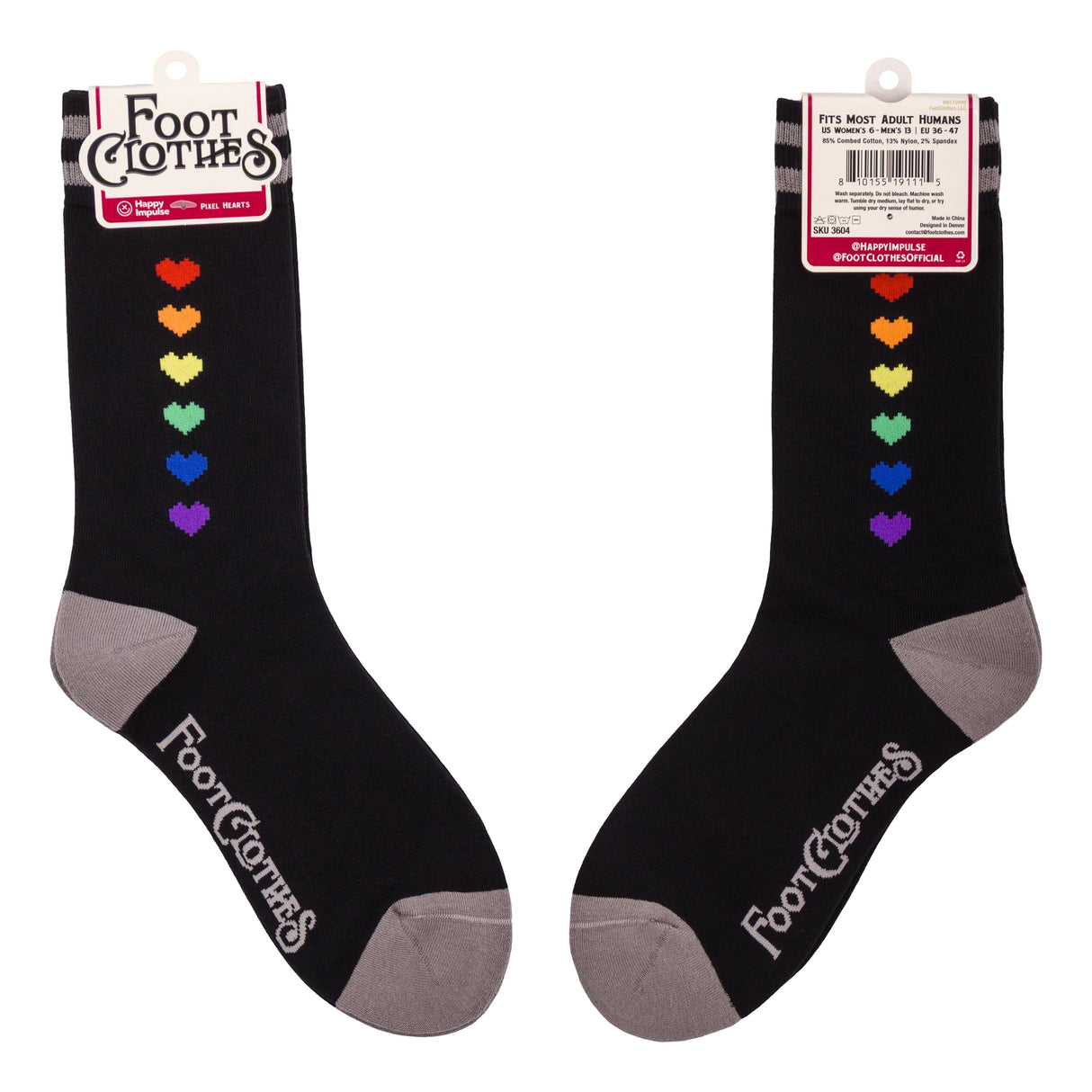 Pride Pixel Hearts Crew Socks from FootClothes