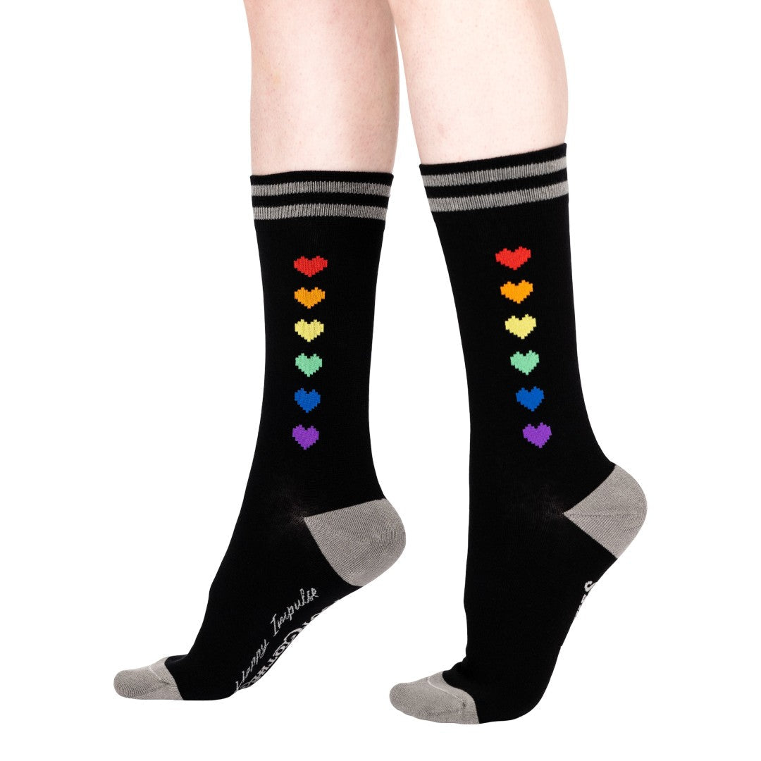 Pride Pixel Hearts Crew Socks from FootClothes