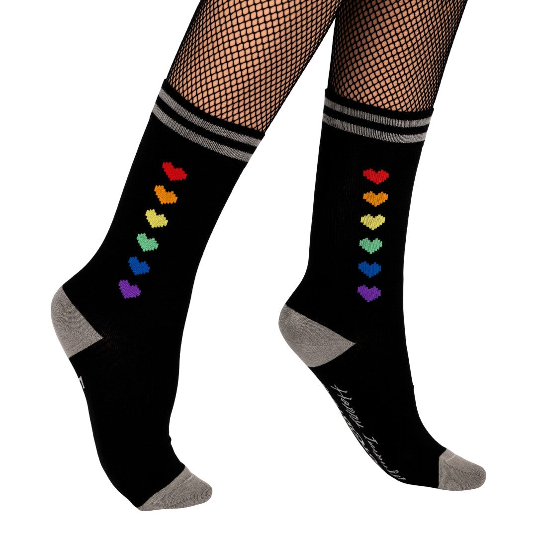 Pride Pixel Hearts Crew Socks from FootClothes