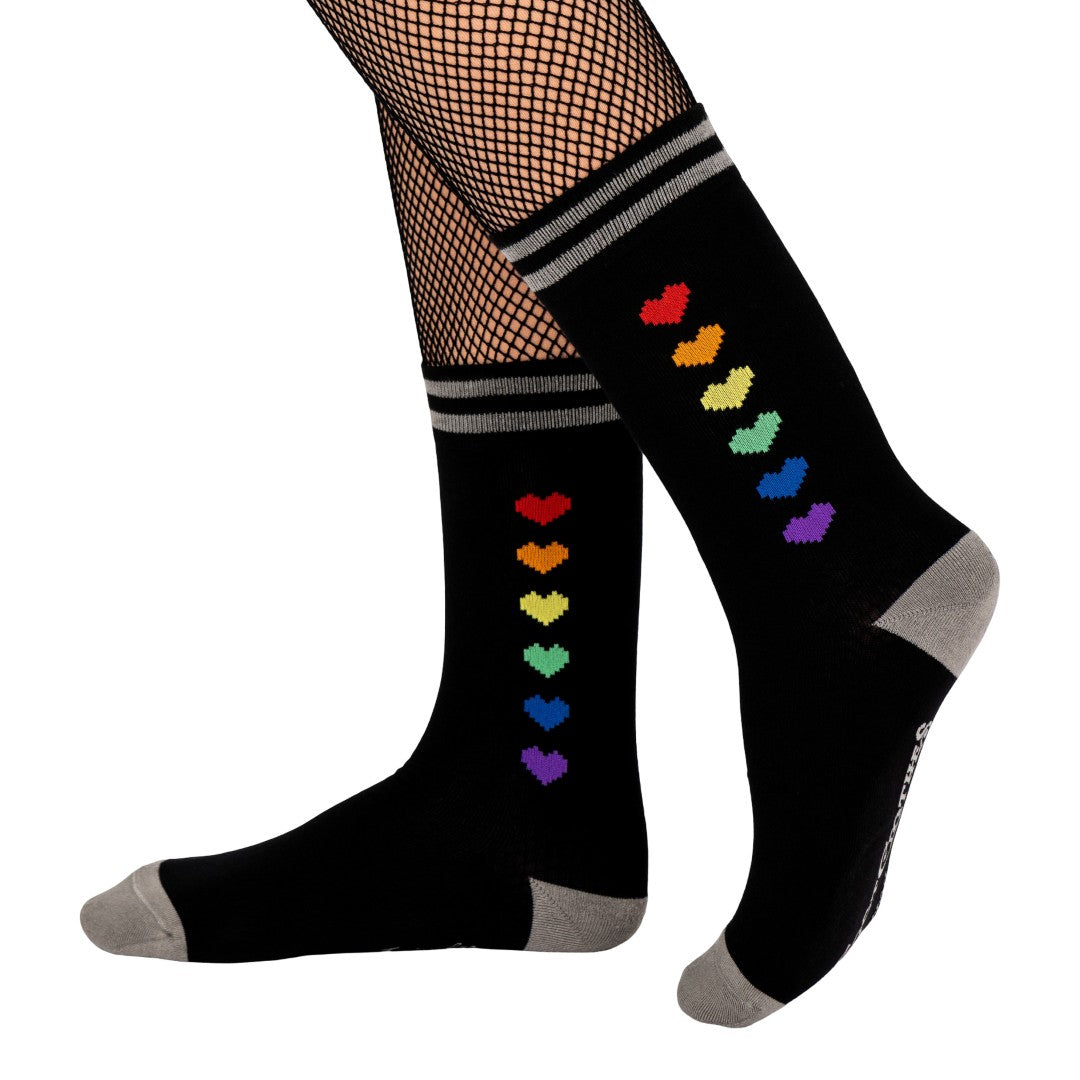 Pride Pixel Hearts Crew Socks from FootClothes