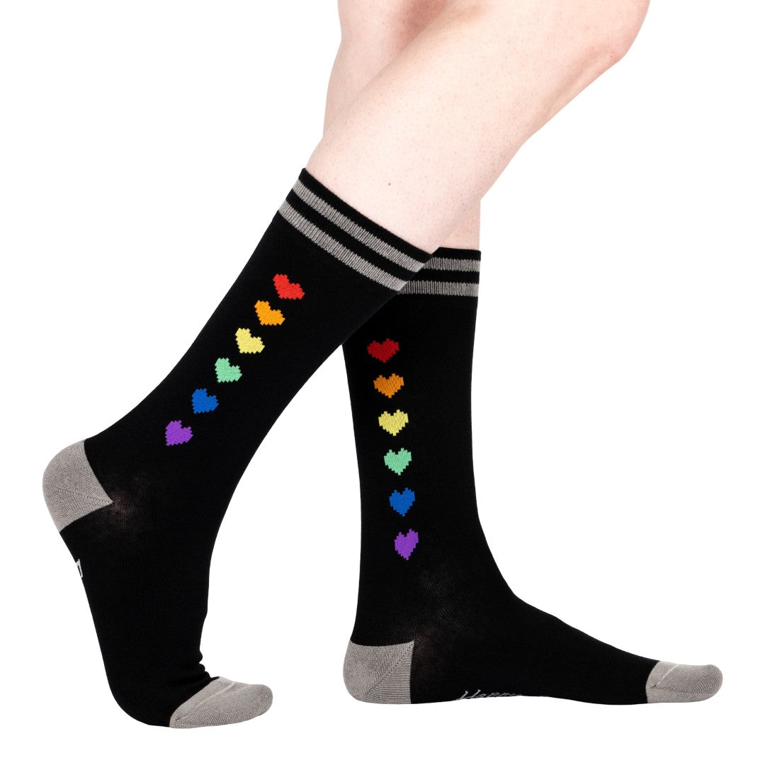 Pride Pixel Hearts Crew Socks from FootClothes