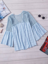 3/4 Sleeve Crochet Blouse in Light Blue from MsDressly