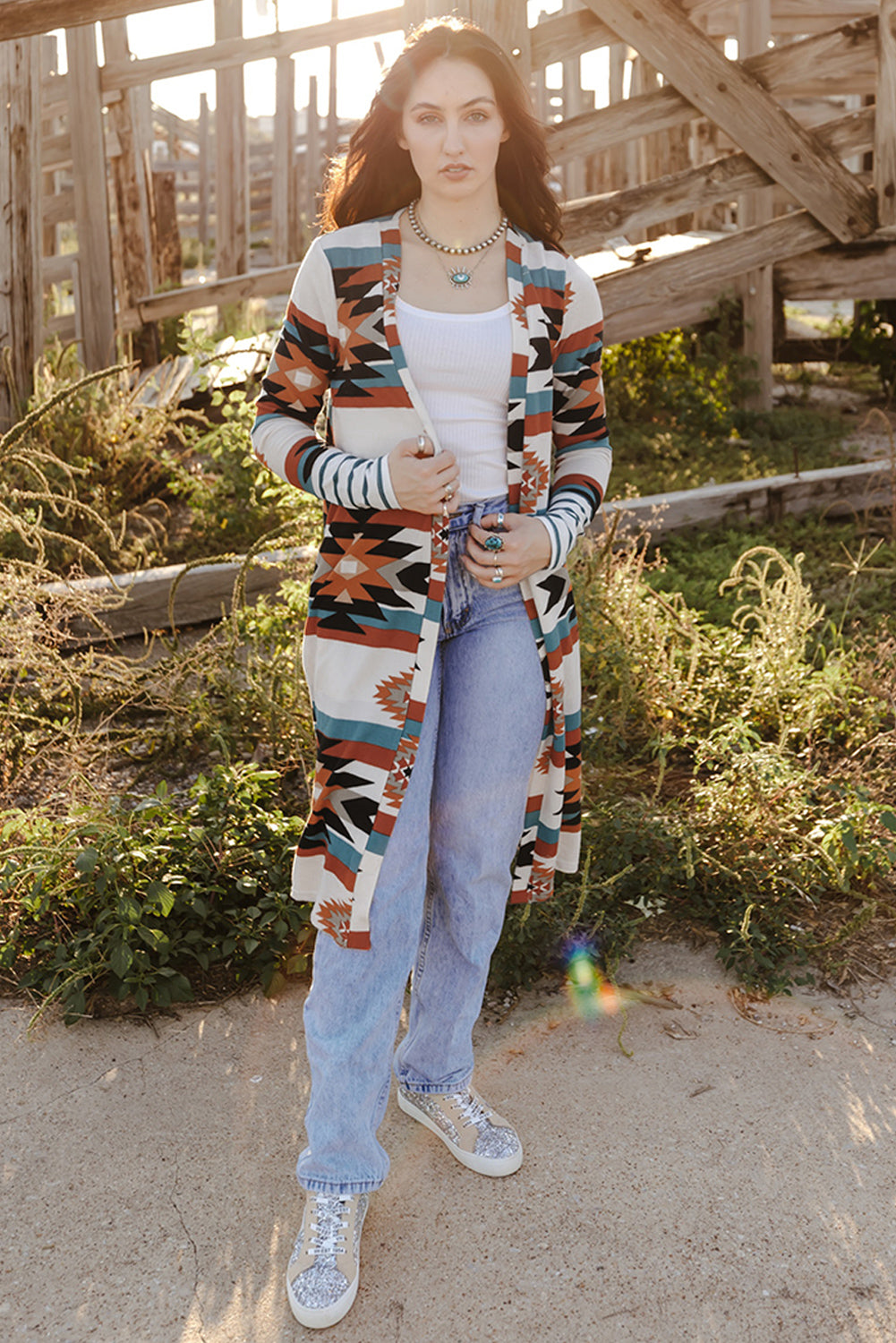 Chic Printed Lapel Woolen Coat with Unique Stitching from MsDressly
