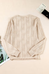 Apricot Textured Wavy Round Neck Long Sleeve Top from MsDressly