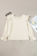 Beige Ruffled Flounce Sleeve Corduroy Blouse from MsDressly