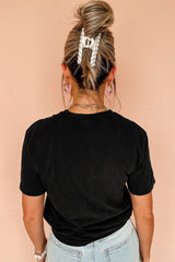Black Retro Floral Print Crew Neck Casual T Shirt from MsDressly