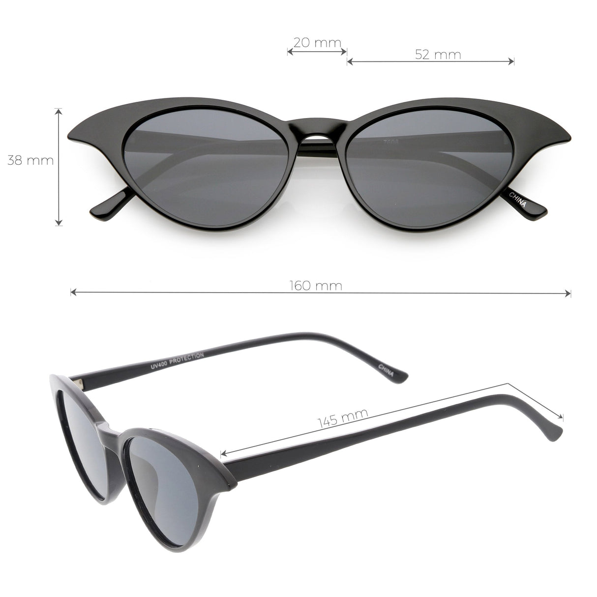 Women's Retro Low Pointed Cat Eye Sunglasses C737 from zeroUV