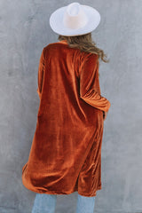 Brown Retro Velvet Long Sleeve Pocket Coat From MsDressly
