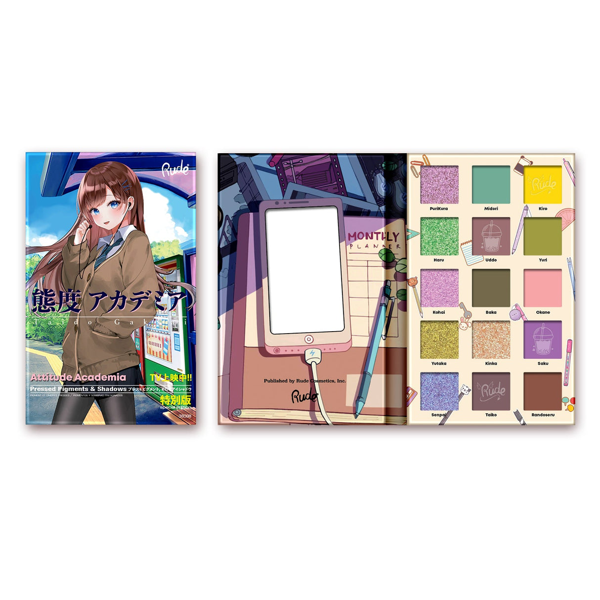 Manga Collection Pressed Pigments & Shadows Palette - Attitude Academia from Rude Cosmetics