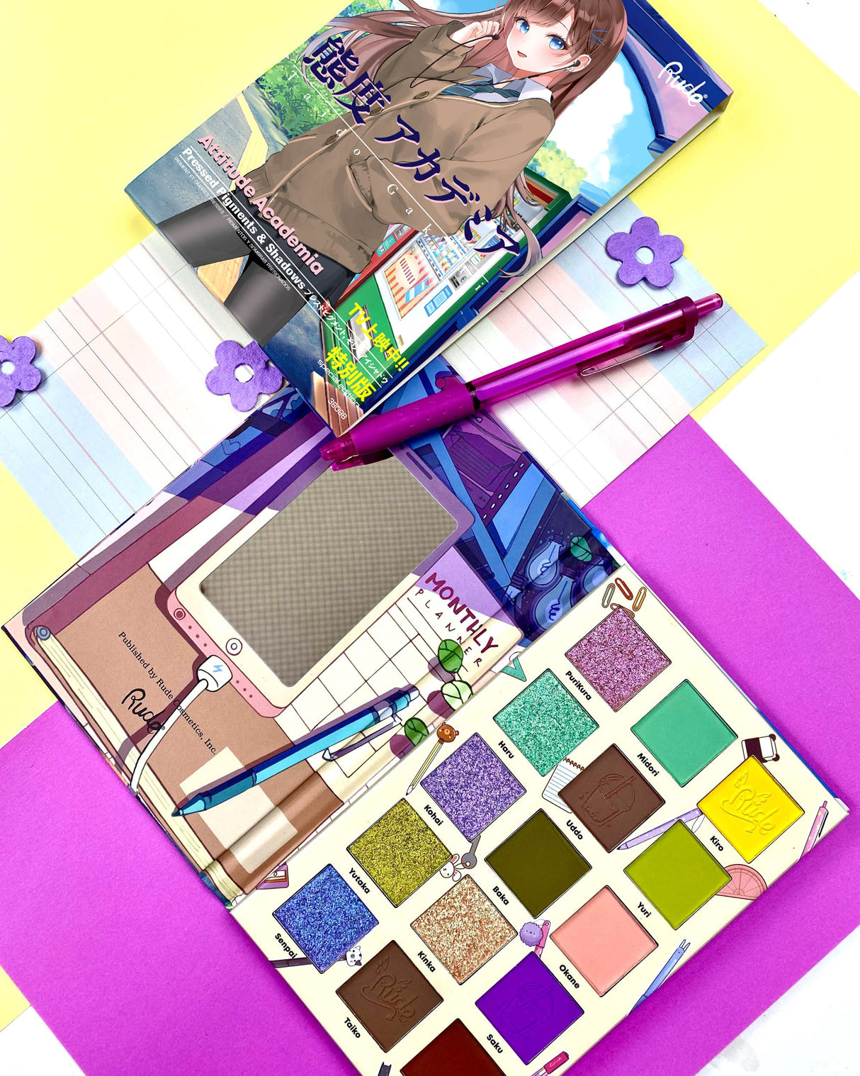 Manga Collection Pressed Pigments & Shadows Palette - Attitude Academia from Rude Cosmetics