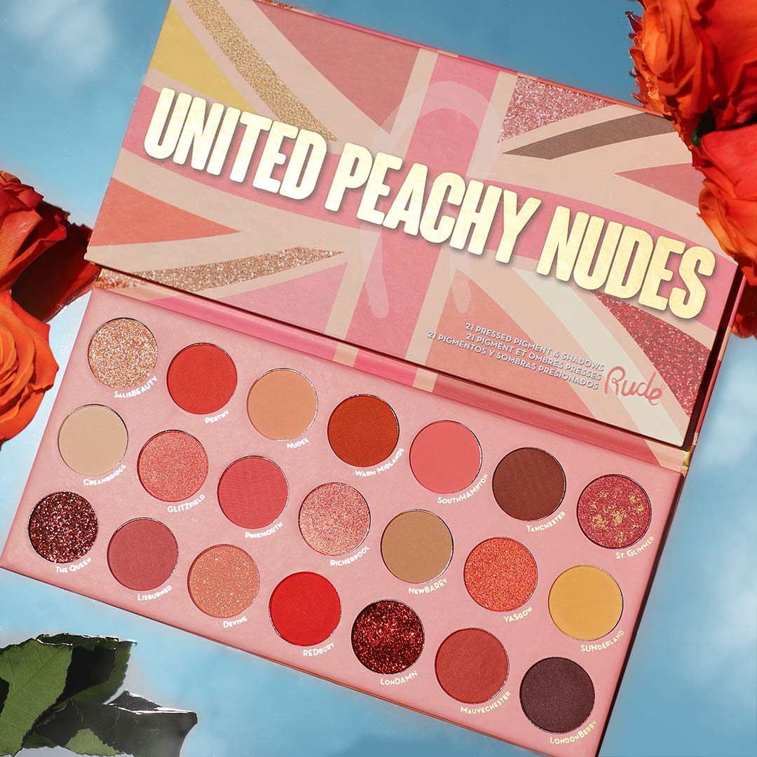 United Peachy Nudes - 21 Pressed Pigment & Shadows Palette from Rude Cosmetics