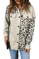 Apricot Corduroy Jacket with Leopard Print Details and Pockets from MsDressly