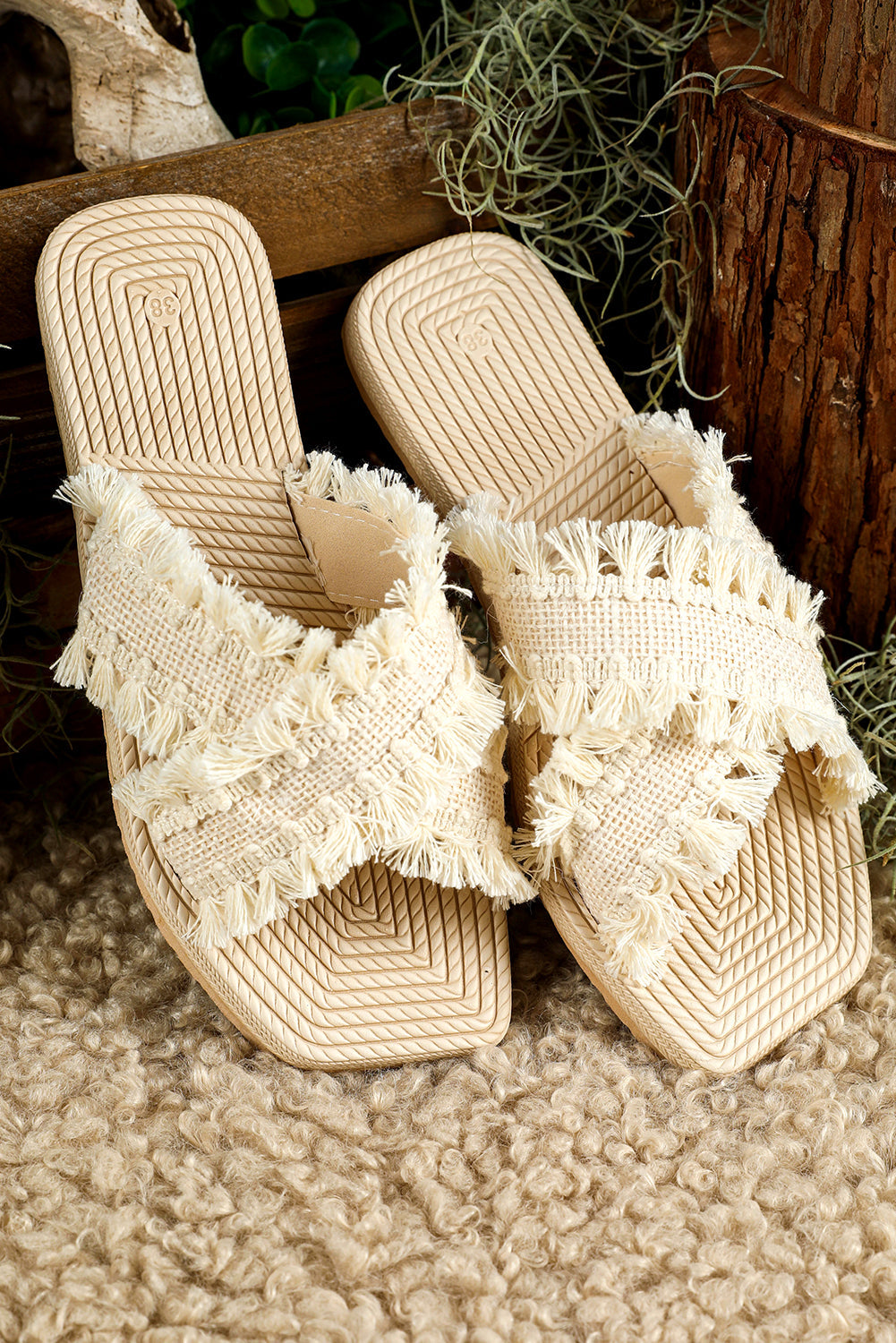 Vada Tassel Woven Crossed Straps Flat Slippers from Threaded Pear