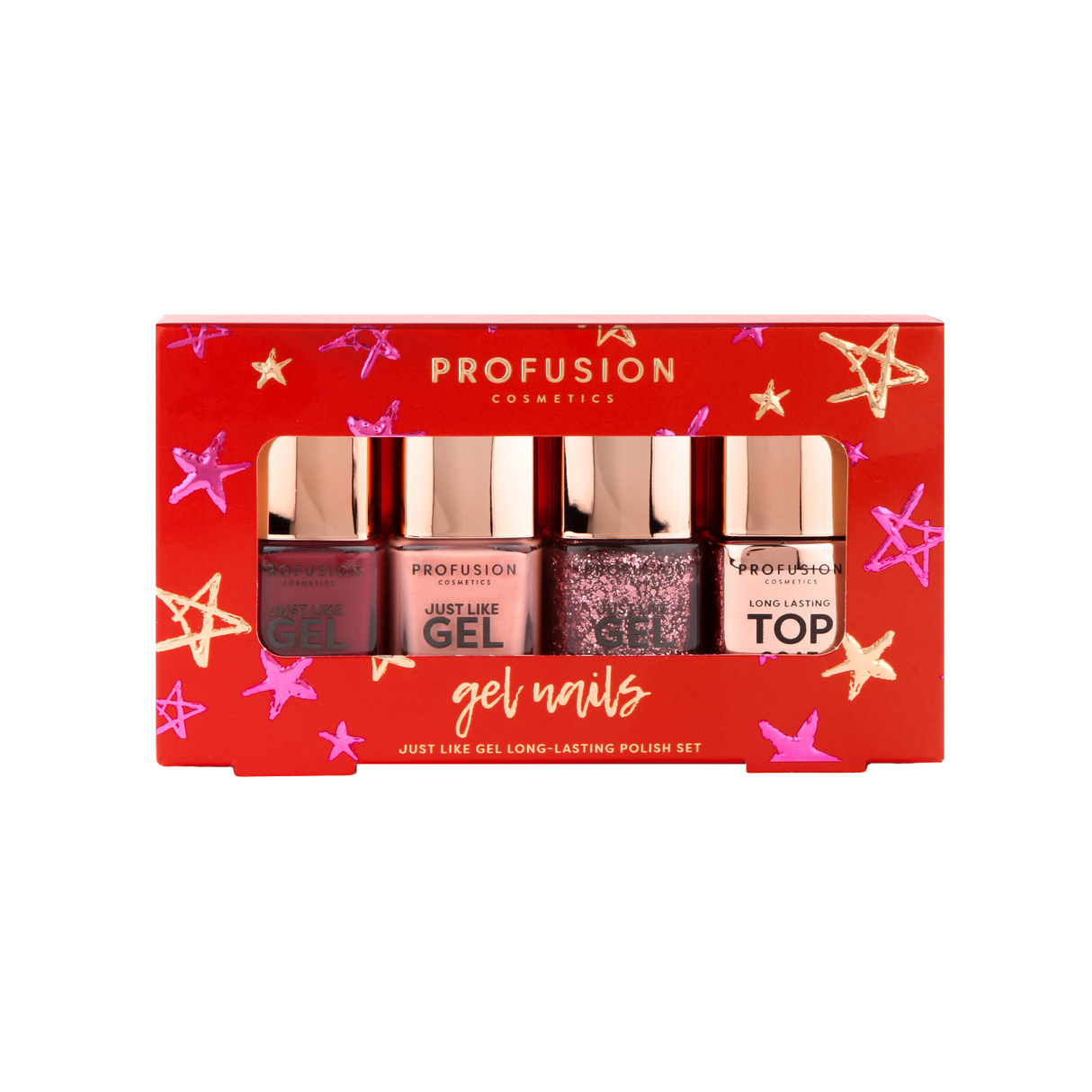 Crimson Gel Nails – 4-Piece Nail Polish Set with Top Coat from Profusion Cosmetics