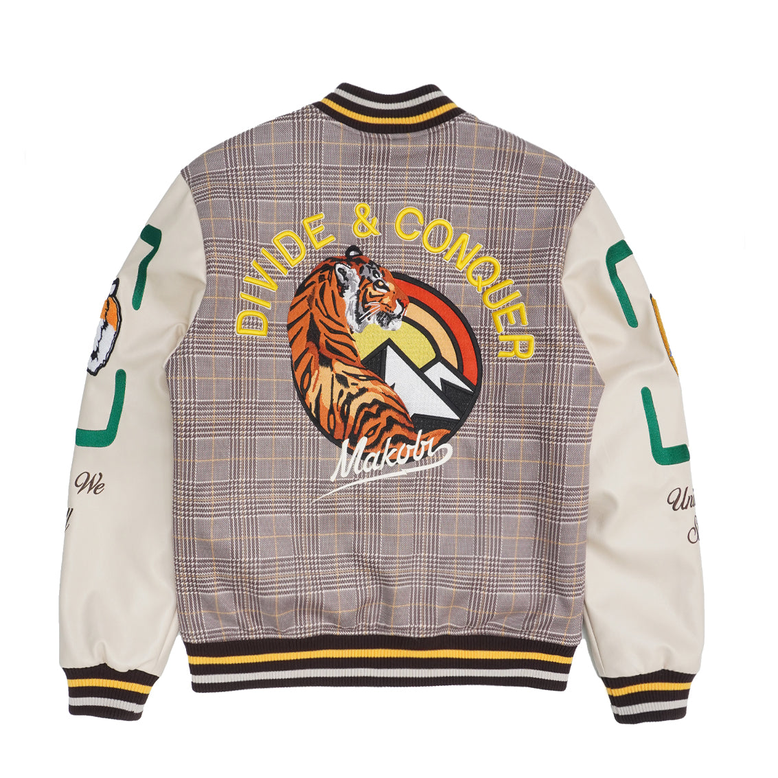 M4315 Vercelli Plaid Varsity Jacket - Khaki From Makobi Jeans USA