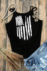 Black American Flag Print Cut Out Spaghetti Strap Tank Top From MsDressly