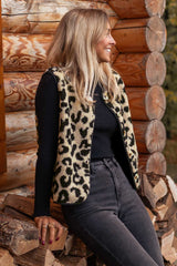Black Leopard Print Sherpa Vest Coat From MsDressly