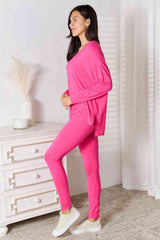 Basic Bae Full Size V-Neck Soft Rayon Long Sleeve Top and Pants Lounge Set from Enfance-Heureuse