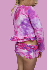 CANDY CLOUDS DREAM 2-PIECE RASH GUARD RUFFLE SWIM SUIT from DREAM BIG LITTLE CO