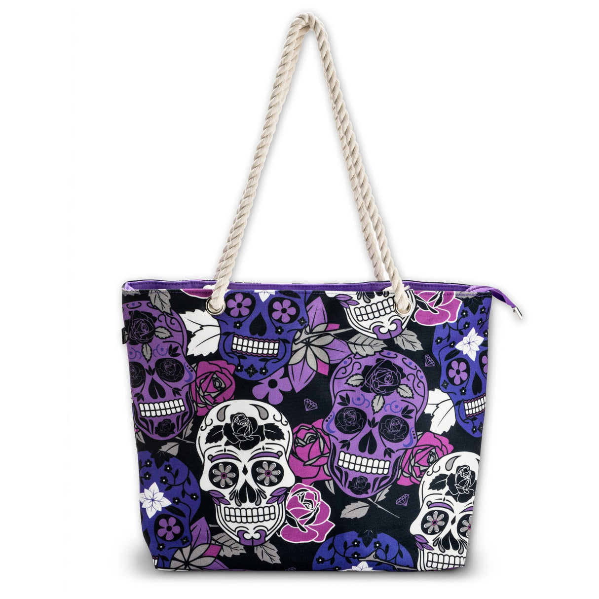 Sugar Skull Purple Shoulder Beach Bag From Zapps Clothing