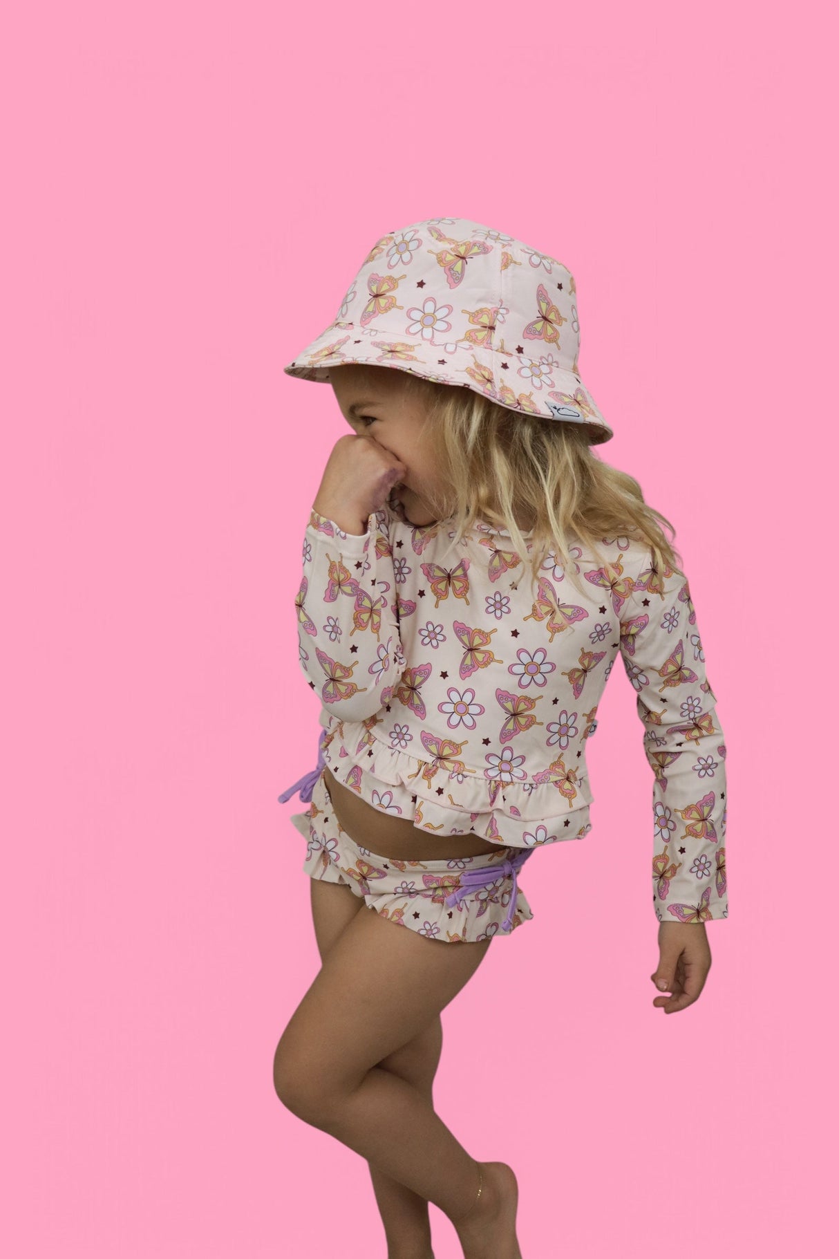 BLOSSOMIN’ BUTTERFLY DREAM 2-PIECE RASH GUARD RUFFLE SWIM SUIT from DREAM BIG LITTLE CO