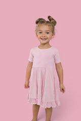 PINK ROSE RIB RUFFLE DRESS from DREAM BIG LITTLE CO