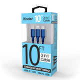 Boxed 10 foot 3-in-1 Charging Cable - Pack of 12 from Mila Lifestyle Accessories