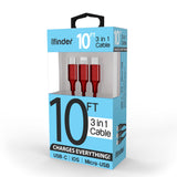 Boxed 10 foot 3-in-1 Charging Cable - Pack of 12 from Mila Lifestyle Accessories