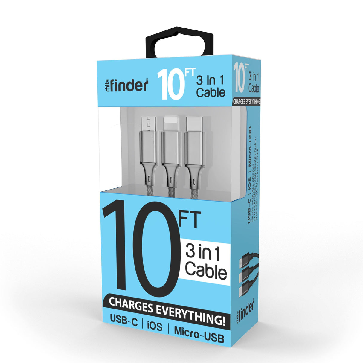 Boxed 10 foot 3-in-1 Charging Cable - Pack of 12 from Mila Lifestyle Accessories