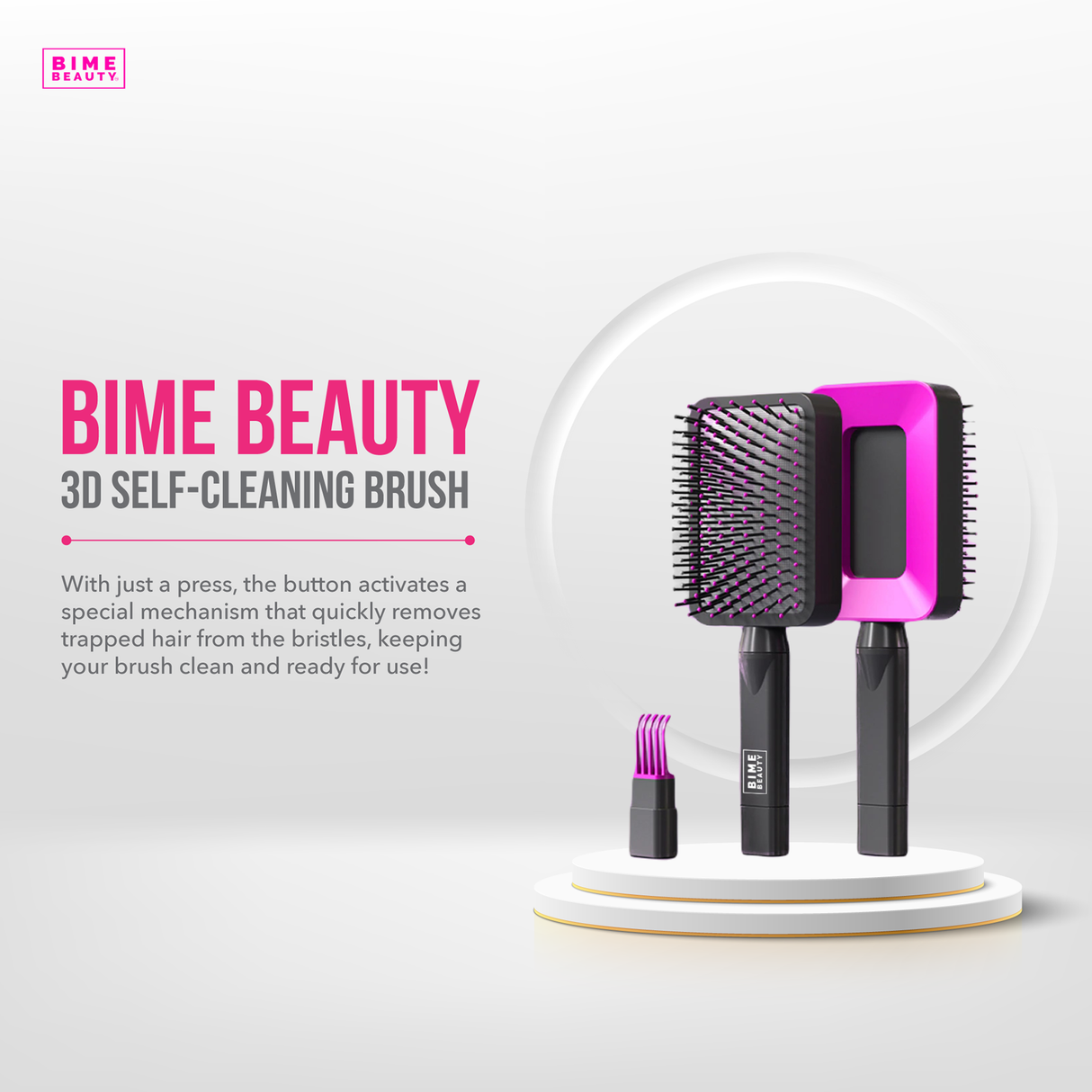 Self-cleaning 3D Deluxe Rectangular Hair Brush From BimeBeauty