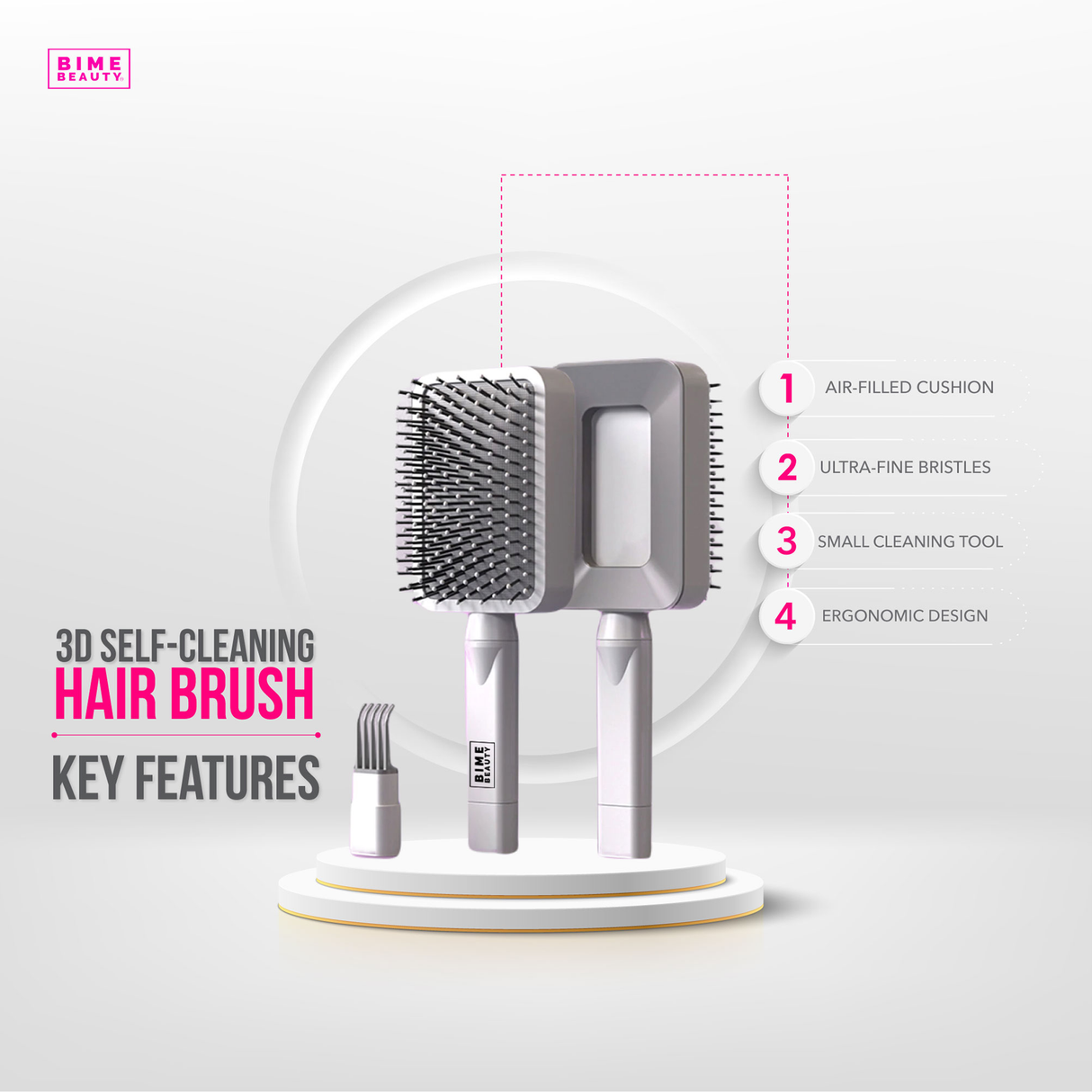 Self-cleaning 3D Deluxe Rectangular Hair Brush From BimeBeauty