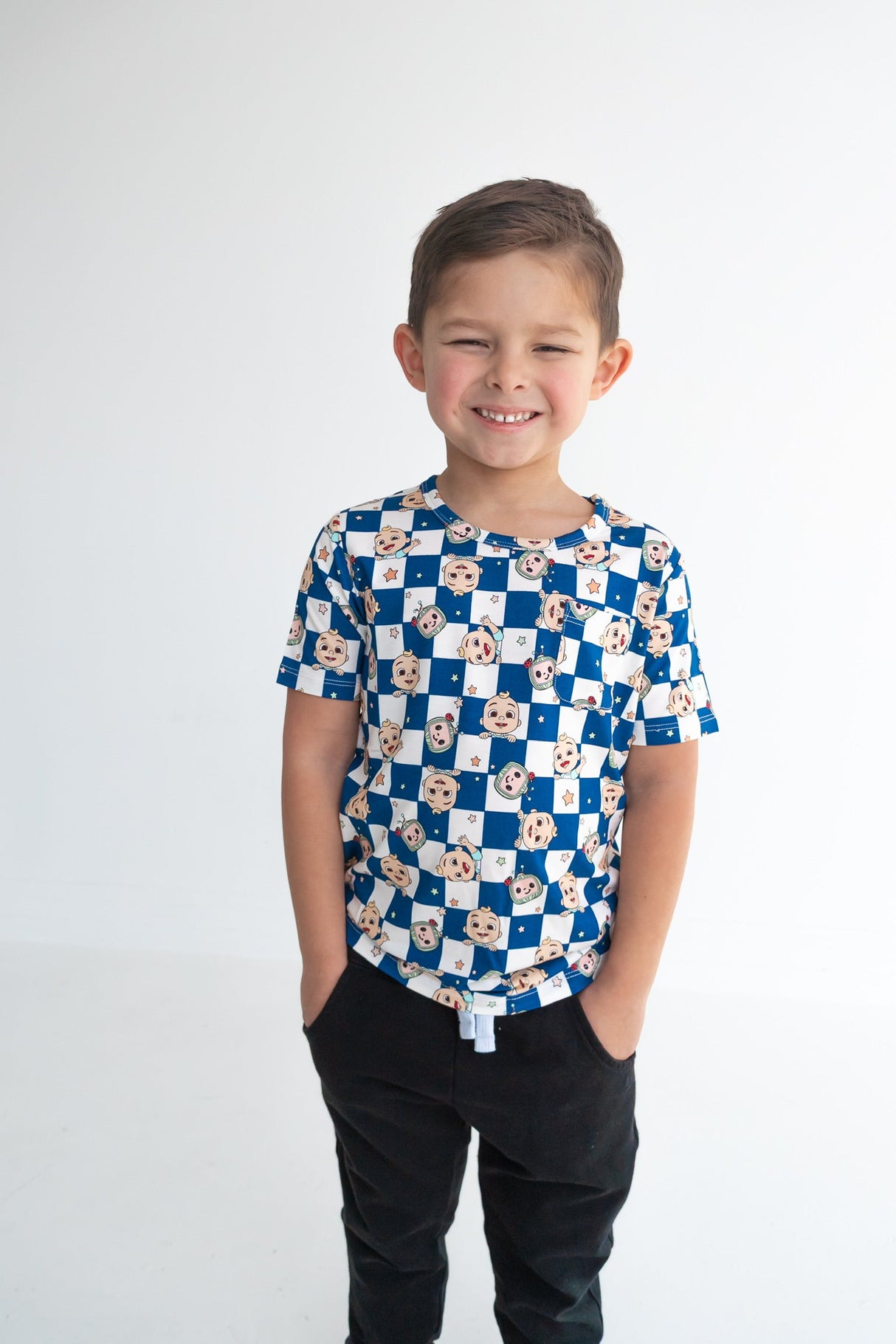 Dream Big Little Co x CoComelon JJ STARRY NIGHT CHECKERS DREAM POCKET TEE from DREAM BIG LITTLE CO