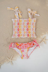 SUMMER SUNSET CHECKERS DREAM SMOCKED TANKINI TWO PIECE SWIM SUIT from DREAM BIG LITTLE CO