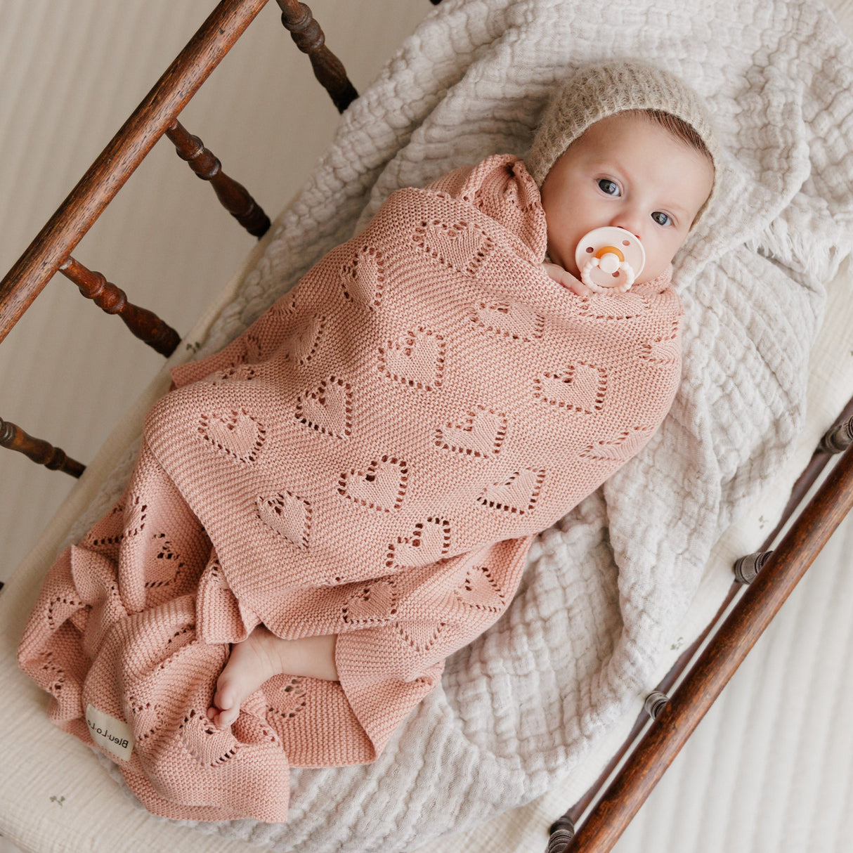 100% Cotton Luxury Knit Heart Swaddle Baby Blanket from Bleu La La