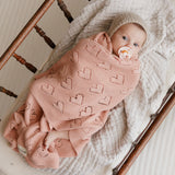 100% Cotton Luxury Knit Heart Swaddle Baby Blanket from Bleu La La