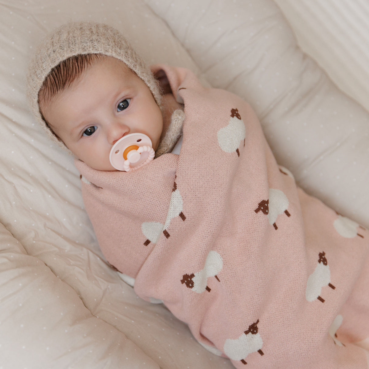 Sheep Knit Receiving Baby Blanket from Bleu La La