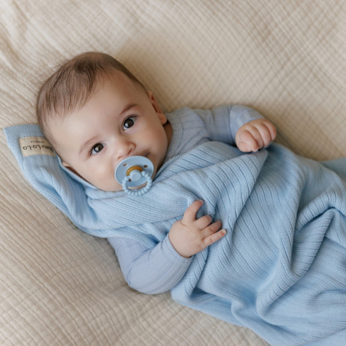 Organic Ribbed Knit Cotton Baby Blanket from Bleu La La