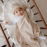 Luxe Collection 100% Organic Cotton Luxury Knit Baby Blanket + Hat Set with Gift Box from Bleu La La