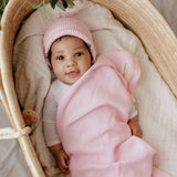 Luxe Collection 100% Organic Cotton Luxury Knit Baby Blanket + Hat Set with Gift Box from Bleu La La