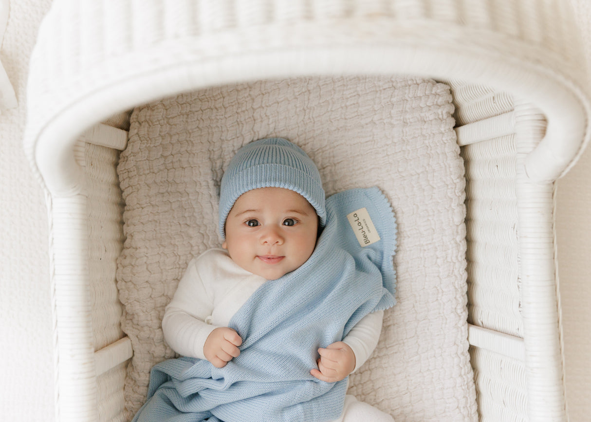 Luxe Collection 100% Organic Cotton Luxury Knit Baby Blanket + Hat Set with Gift Box from Bleu La La