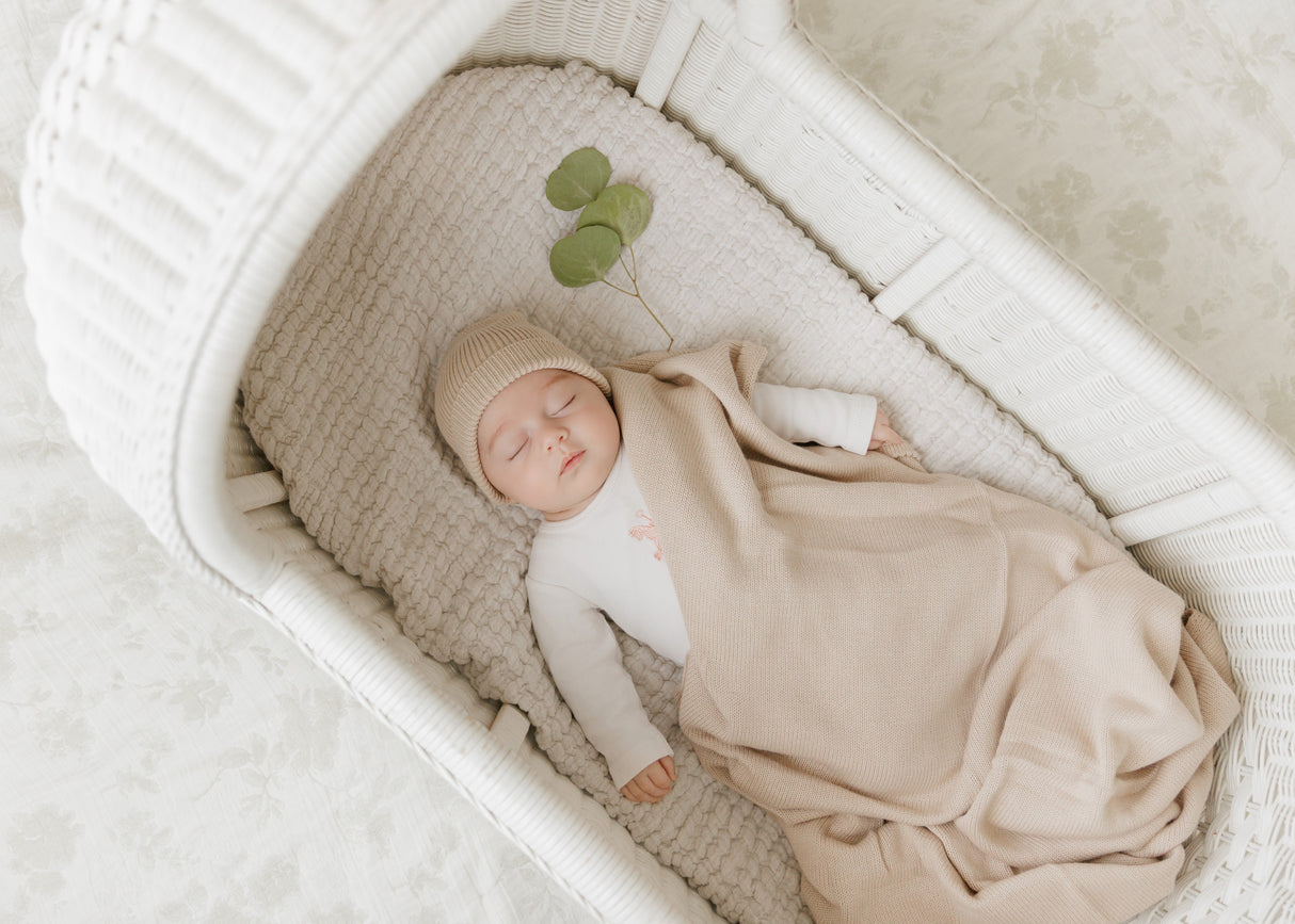 Luxe Collection 100% Organic Cotton Luxury Knit Baby Blanket + Hat Set with Gift Box from Bleu La La