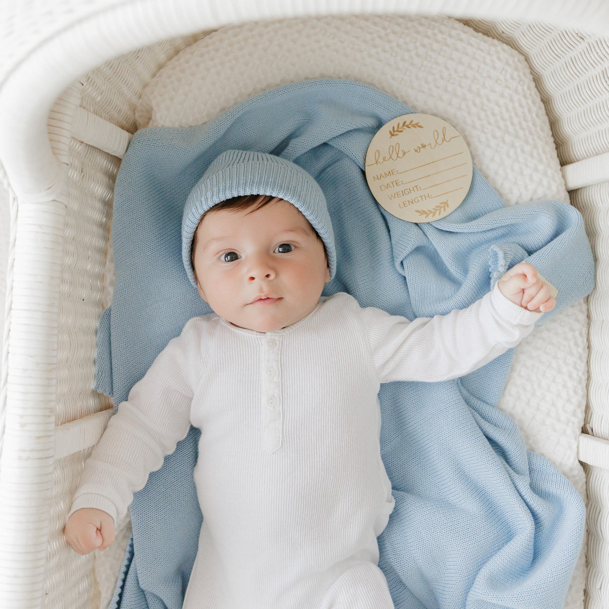 Luxe Collection 100% Organic Cotton Luxury Knit Baby Blanket + Hat Set with Gift Box from Bleu La La
