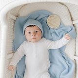 Luxe Collection 100% Organic Cotton Luxury Knit Baby Blanket + Hat Set with Gift Box from Bleu La La