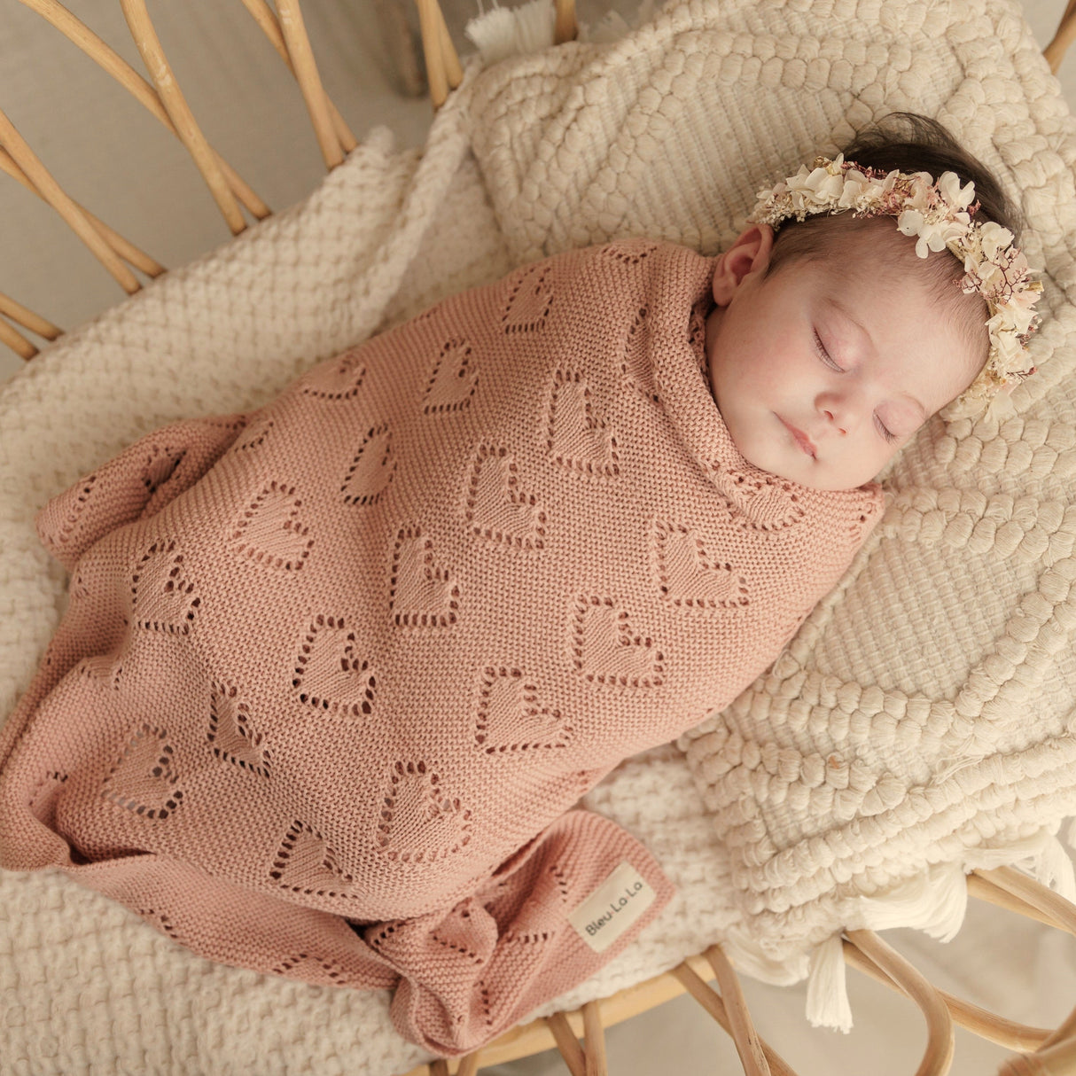 100% Cotton Luxury Knit Heart Swaddle Baby Blanket from Bleu La La
